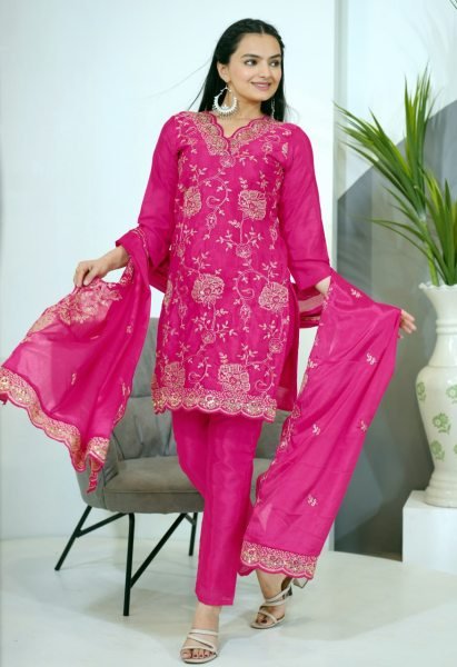 Shop New Designer Embroidered Chinon Suit With  Sequence Embroidered Work Ready To Wear Collection