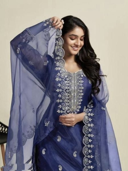 Shop this look  Trendy Organza Dupatta Set for Women   Girls     Elegant Ethnic Wear  3 Piece Kurti Set