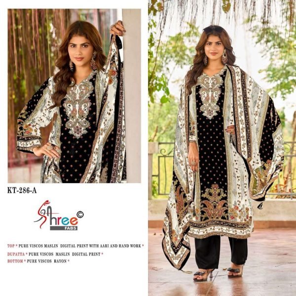 Shree Fabs KT 286 Digital Print Maslin Suit with Aari Work Bottom and Dupatta for Daily Wear Wholesale Printed Salwar Kameez 