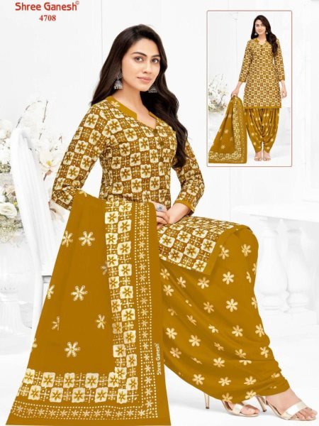 Shree Ganesh Pure Cotton With Beautiful Print Work Dress Material Dress Material 
