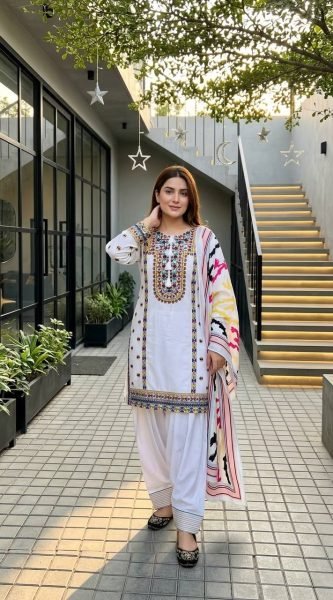 Signature White Natural Silk Celebration Set with Embroidery Work Ready To Wear Collection
