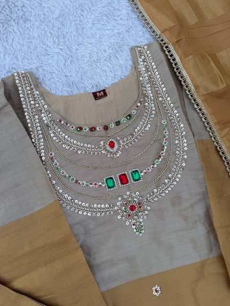 Silver Golden Party Wear Banarasi Viscose Top Palazzo Suit with Stone Embroidery 3 Piece Kurti Set
