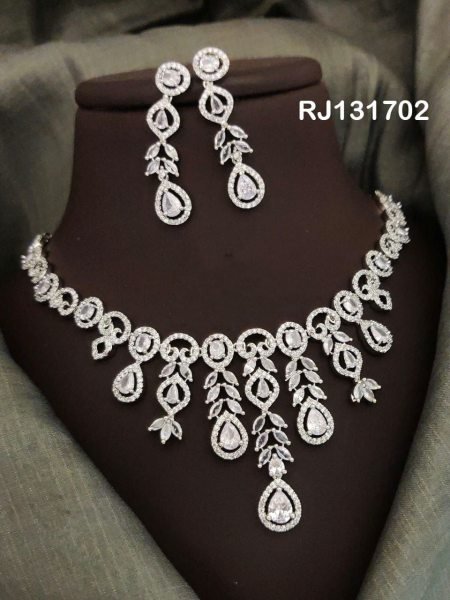 Silver Premium American Diamond Bridal Necklace Set at Wholesale Rate Fashion Accessories Wholesale