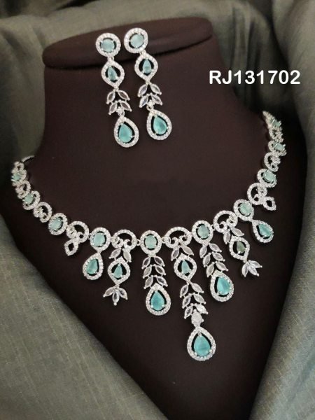 Silver Premium American Diamond Bridal Necklace Set at Wholesale Rate Fashion Accessories Wholesale