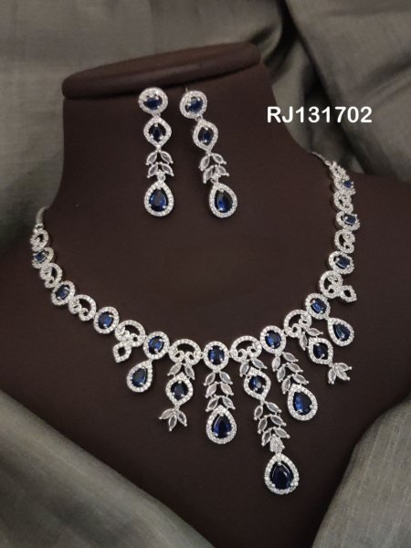 Silver Premium American Diamond Bridal Necklace Set at Wholesale Rate Fashion Accessories Wholesale