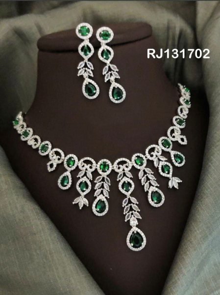 Silver Premium American Diamond Bridal Necklace Set at Wholesale Rate Fashion Accessories Wholesale