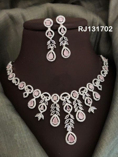 Silver Premium American Diamond Bridal Necklace Set at Wholesale Rate Fashion Accessories Wholesale