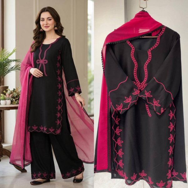 Simple and Classy Blak Kurti Set With Dupatta for Women Summer Styling Ready To Wear Collection