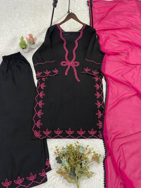 Simple and Classy Blak Kurti Set With Dupatta for Women Summer Styling Ready To Wear Collection