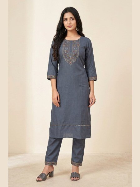 Simple Ethnic Wear Grey Kurti Set for Office and Home Wear Cotton Kurtis Wholesale