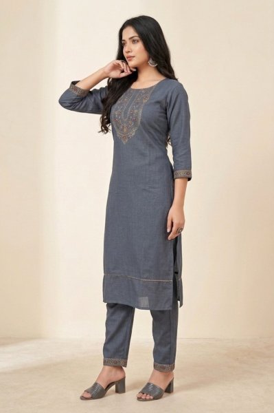 Simple Ethnic Wear Grey Kurti Set for Office and Home Wear Cotton Kurtis Wholesale