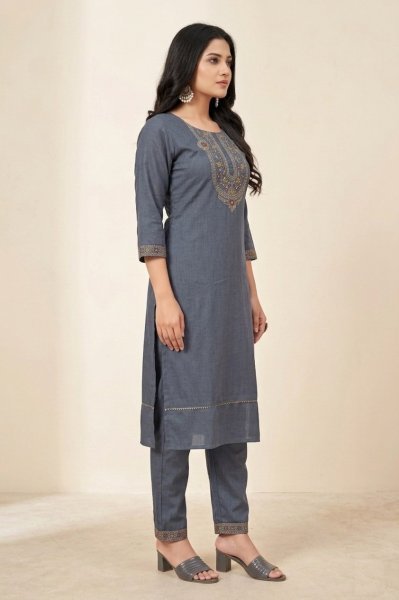 Simple Ethnic Wear Grey Kurti Set for Office and Home Wear Cotton Kurtis Wholesale
