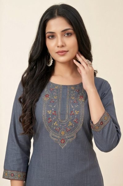 Simple Ethnic Wear Grey Kurti Set for Office and Home Wear Cotton Kurtis Wholesale