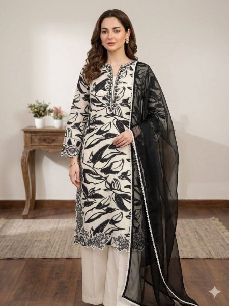 simplicity Printed Muslin Pakistani Style Suit Set With Gorgette Lace Duptta  Ready To Wear Suit