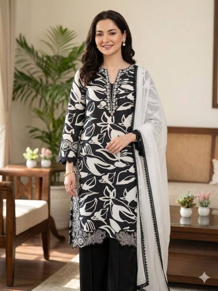 simplicity Printed Muslin Pakistani Style Suit Set With Gorgette Lace Duptta  Ready To Wear Collection