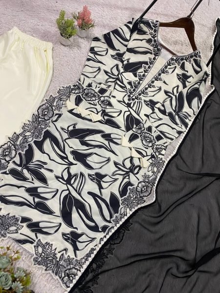 simplicity Printed Muslin Pakistani Style Suit Set With Gorgette Lace Duptta  Ready To Wear Collection