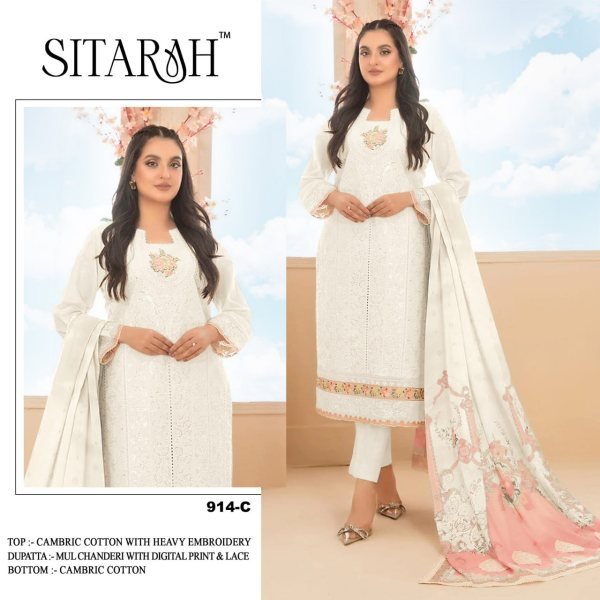 Sitarah Stylish Catalog No 914 C Cotton Embroidery Suit at Manufacturer Rate for Exporters Churidar Salwar Suits Wholesale