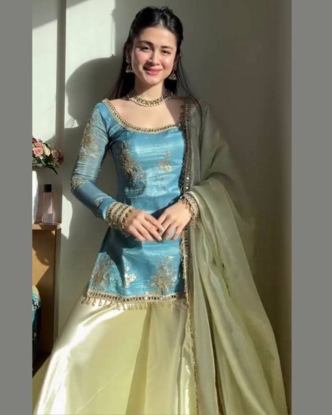 Skin friendly Fendy Silk Thread Sequence Mirror Work Plazo Set with Lace Border Dupatta Ready To Wear Suit