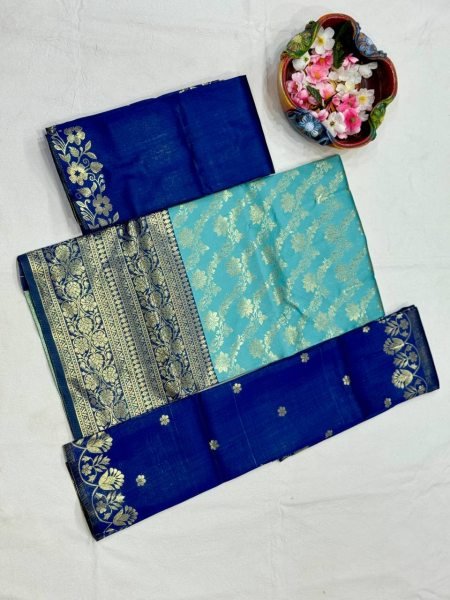 Sky Blue Boutique Quality Kanjivaram Silk Lehenga Set For South Indian Festival Half Saree Lehenga