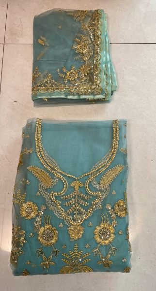 Sky Blue Butterfly Net Bridal Gown with Stone Work Dupatta for Wedding Wedding Bridal Dress Wholesale
