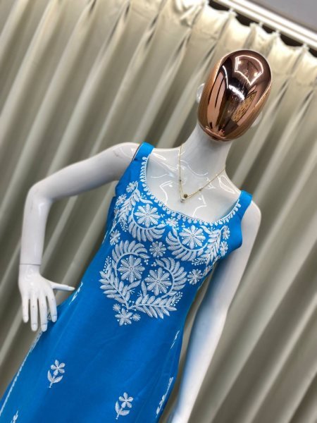 Sky Blue Chikankari Kurti Co-Ord Set Cool & Breezy Style for Summer Days Lucknowi Chikankari Kurtis Wholesale