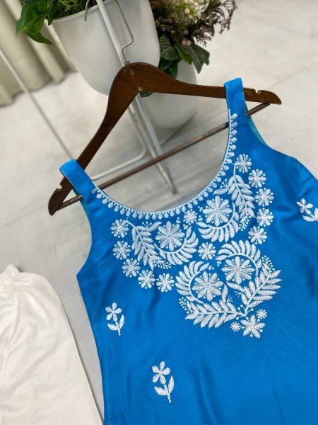 Sky Blue Chikankari Kurti Co-Ord Set Cool & Breezy Style for Summer Days Lucknowi Chikankari Kurtis Wholesale