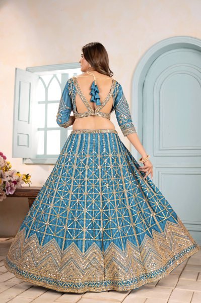 Sky Blue Chinon Silk Embroidered Lehenga Choli for Wedding Look Designer Lehenga Choli