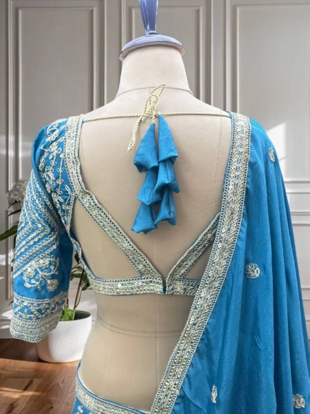 Sky Blue Chinon Silk Embroidered Lehenga Choli for Wedding Look Designer Lehenga Choli