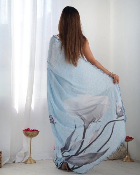 Sky Blue Chinon Weaving Saree with Elegant Mirror Lace Daily Wear Collection for Resellers at Best Price Designer Wedding Sarees Wholesale