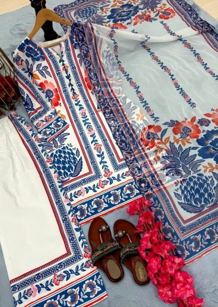 Sky Blue Digital Print Co ord Set In Natural Crepe Elegant Pakistani Style Look Ready To Wear Collection