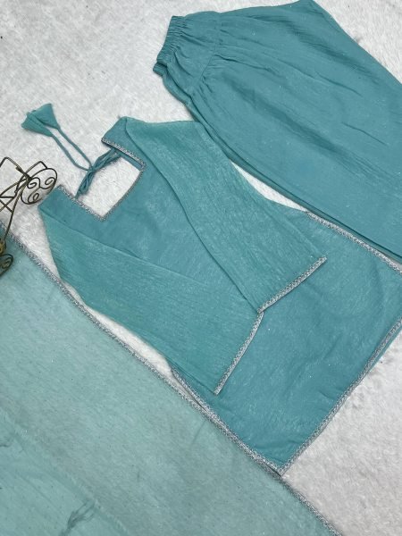 Sky Blue Eid Special Crunchy Silk Farshi Salwar Suit with Swarovski Work at Wholesale Rate Ready To Wear Collection