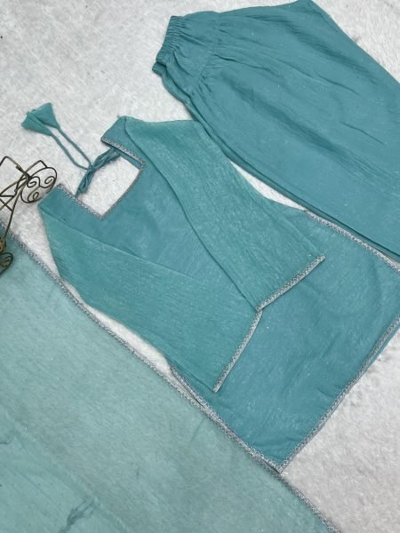 Sky Blue Eid Special Crunchy Silk Farshi Salwar Suit with Swarovski Work at Wholesale Rate Ready To Wear Collection