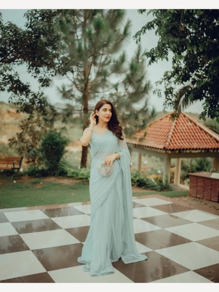 Sky Blue Georgette Saree  Georgette Sarees Wholesale