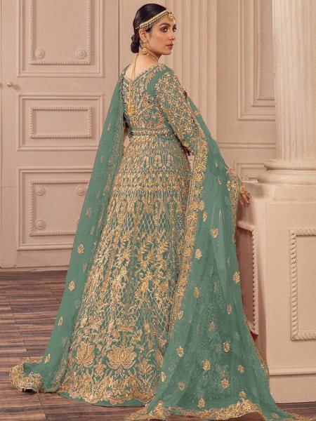 Sky Blue Heavy Butterfly Net and Embroidered Bridal Anarkali Gown Perfect for Weddings Anarakali Gown Wholesale