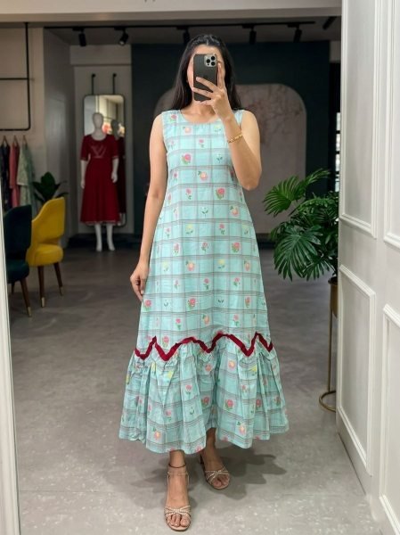 Sky Blue Lightweight Chanderi Cotton Fashion Dress for office wear Western Ladies Top Wholesale