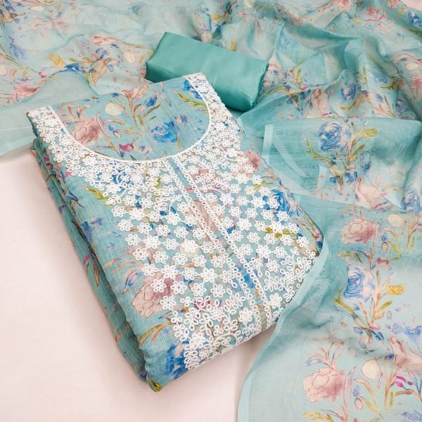 Sky Blue Mal Cotton Digital Printed Kurti with Santoon Pant and Dupatta at Wholesale Rate Color Set Matching Dress Material Wholesale