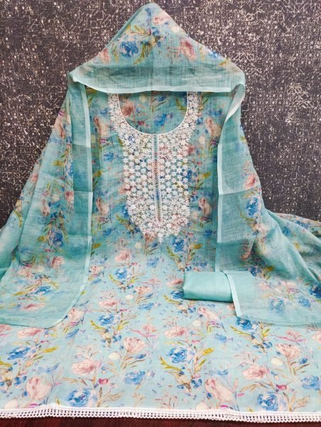 Sky Blue Mal Cotton Digital Printed Kurti with Santoon Pant and Dupatta at Wholesale Rate Color Set Matching Dress Material Wholesale
