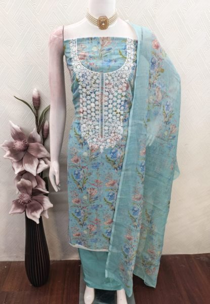 Sky Blue Mal Cotton Digital Printed Kurti with Santoon Pant and Dupatta at Wholesale Rate Color Set Matching Dress Material Wholesale