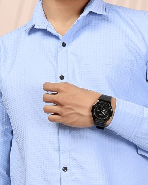 Sky Blue Popcorn Shirt for Men Summer Casual Essential Mens Shirt