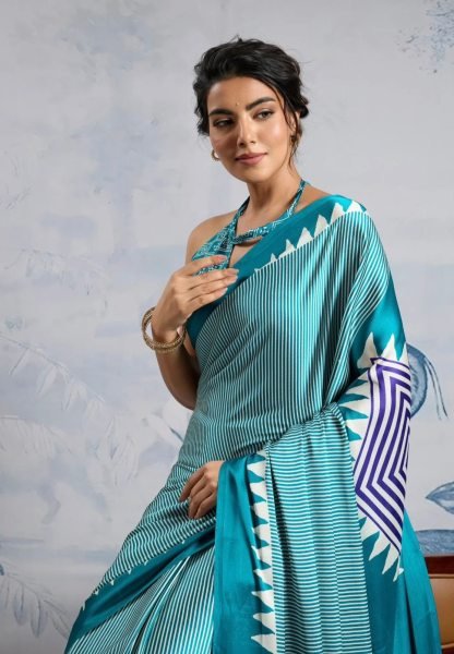 Sky Blue Printed Saree With Blouse pice for Women Casual and Festive Look Printed Cotton Sarees Wholesale