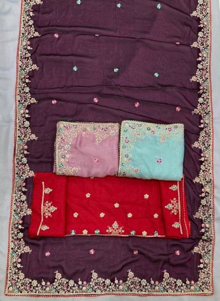 Sky Blue Soft Rangoli Silk Saree with C Pallu Embroidery Partywear Set Embroidery Sarees Wholesale