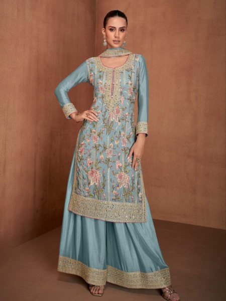 SKY Color Real Chinon Best Quality Suit Set  Salwar Kameez