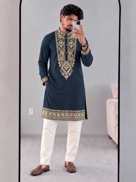 Slate Grey Armani Lachko Kurta Pyjama Set with Heavy Sequin Embroidery Work 
