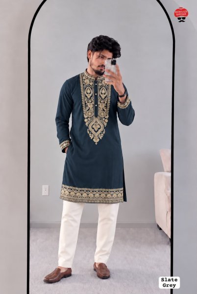 Slate Grey Armani Lachko Kurta Pyjama Set with Heavy Sequin Embroidery Work Kurta Pajama Wholesale