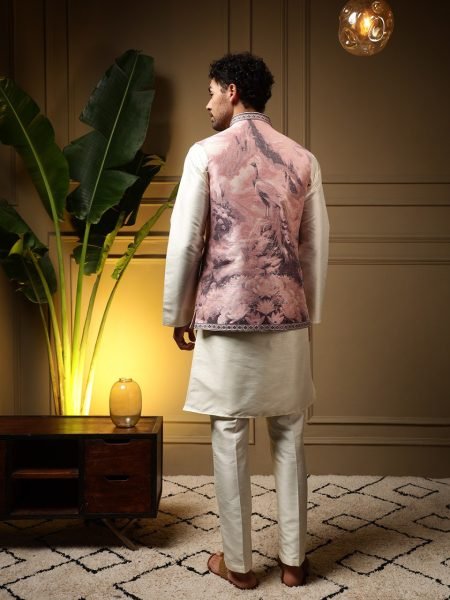 Sleek Baby Pink Premium Slub Silk Kurta with 3D Jacquard Koti and Pant for Wholesale Rate Kurta Pajama Wholesale