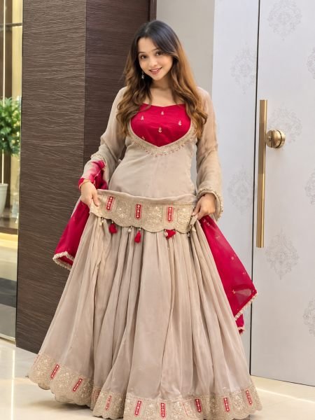 Sleek Begie Heavy Chinon Silk Lehenga Choli Set with Coding Sequin Work for Festival Ready To Wear Suit
