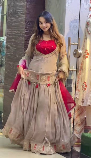 Sleek Begie Heavy Chinon Silk Lehenga Choli Set with Coding Sequin Work for Festival Ready To Wear Collection