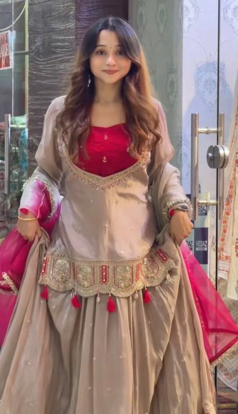Sleek Begie Heavy Chinon Silk Lehenga Choli Set with Coding Sequin Work for Festival Ready To Wear Collection