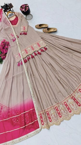 Sleek Begie Heavy Chinon Silk Lehenga Choli Set with Coding Sequin Work for Festival Ready To Wear Collection