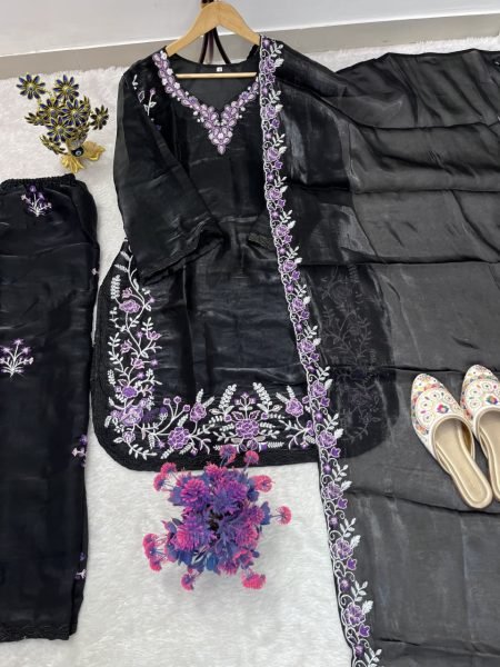 Sleek Black Fendy Palazzo Suit Using Heavy Embroidery Work With Dupatta Ready To Wear Collection